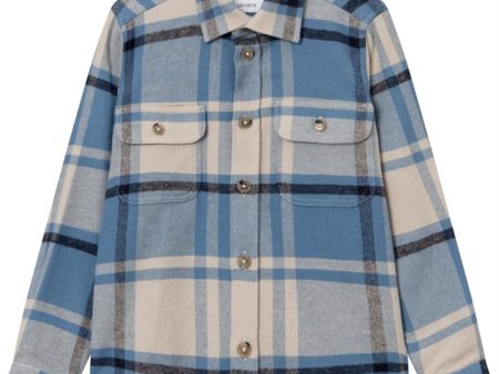 Les Deux Kids Washed Denim Blue Light Desert Sand Joseph Check Overshirt Discount