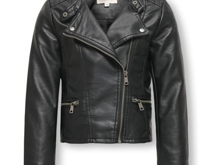 Kids ONLY Black Freya Faux Lær Biker Jakke Noos Online Hot Sale