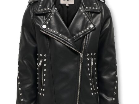 Kids ONLY Black Sia Studded Faux Lær Biker Jakke Online now