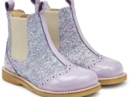 Angulus Chelsea Støvler Lilac Congetti Glitter Beige Elastic Discount