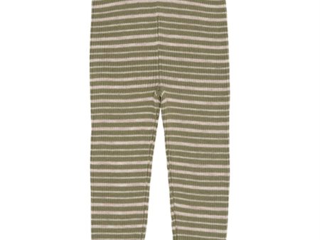 Copenhagen Colors Sage Green Cream Comb Merino Classic Rib Leggings m. Lisser Online Sale