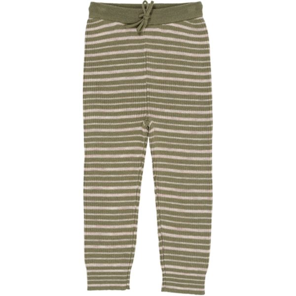 Copenhagen Colors Sage Green Cream Comb Merino Classic Rib Leggings m. Lisser Online Sale